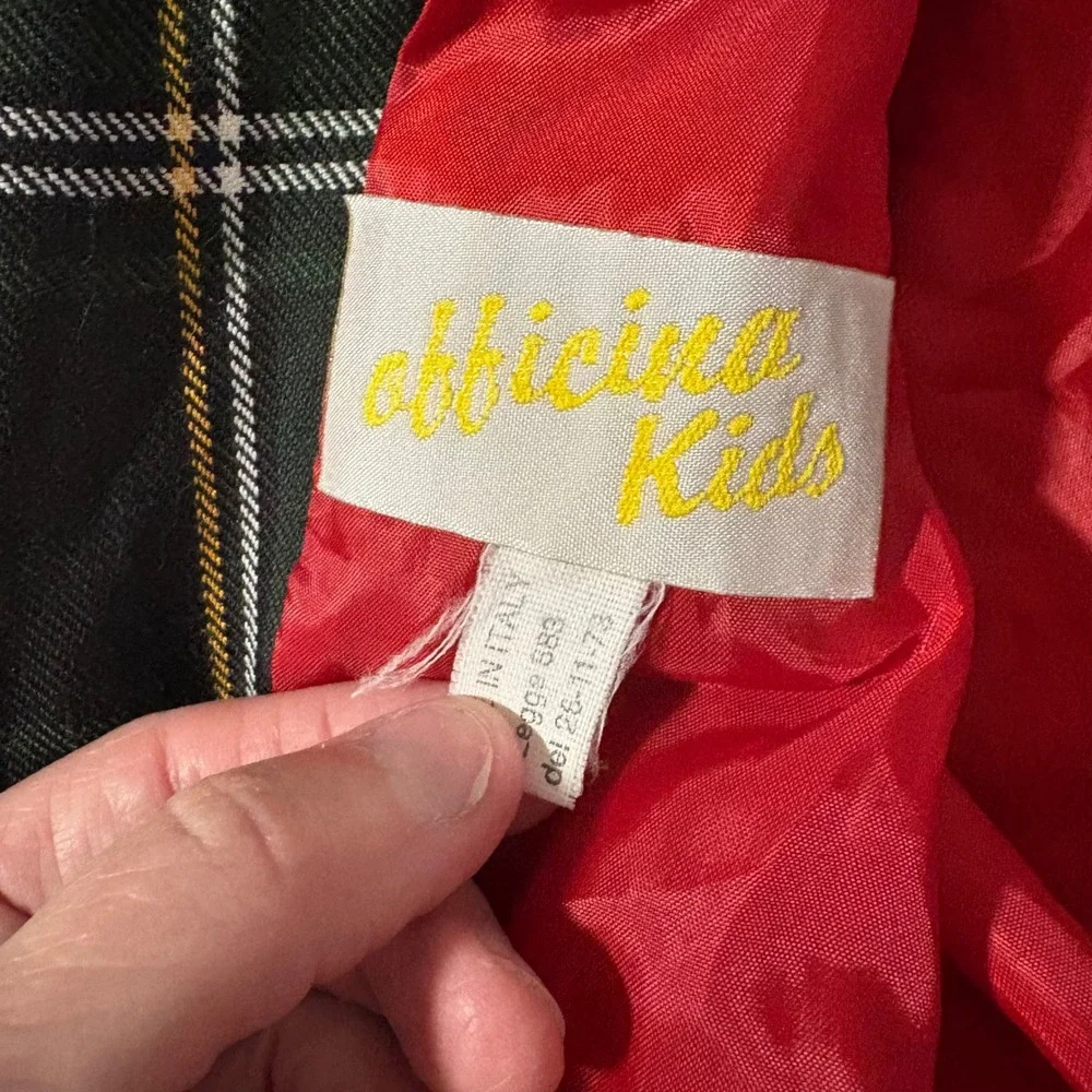 Officina‎ Kids Vintage Plaid Blazer Red Green Tartan Made in Italy Size 32 SM